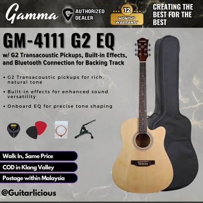 Gamma GM-4111 Acoustic Guitar with EQ with G2 Transacoustic Pickups, with Build in Effects, and Bluetooth Connection for Backing Track