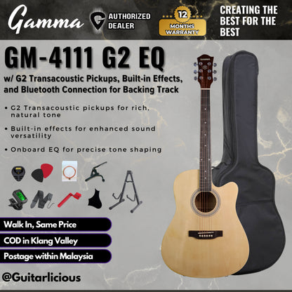 Gamma GM-4111 Acoustic Guitar with EQ with G2 Transacoustic Pickups, with Build in Effects, and Bluetooth Connection for Backing Track