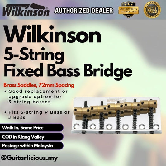 Wilkinson 72mm (2-53/64 Inch) String Spacing 5-String Fixed Bass Bridge Vintage Brass Saddles for Precison Bass and Jazz  MX1822CR