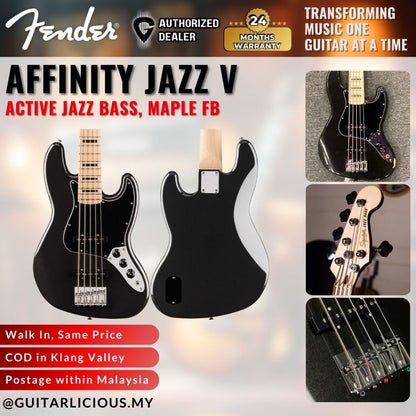 Squier Affinity Series Active Jazz Bass V Guitar, Maple FB - Black Metallic