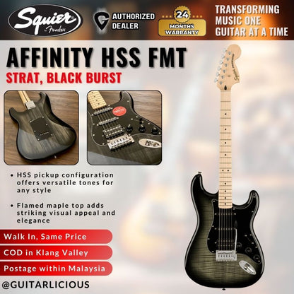 Squier Affinity Series HSS Stratocaster FMT Electric Guitar, Maple FB - Black Burst