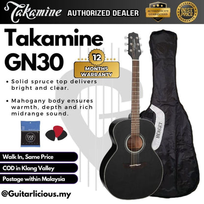 Takamine GN30 Acoustic Guitar with Solid Spruce Top, B&S - Mahagony - Black