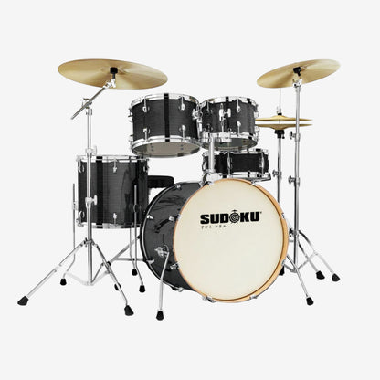 Sudoku Freedom Acoustic Drum Set  + Cymbals Set w/Drum Throne, Drumsticks, Single Pedal - Sparkle Black