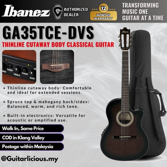Ibanez GA35TCE-DVS Thinline Cutaway Body Classical Guitar - Dark Violin Sunburst