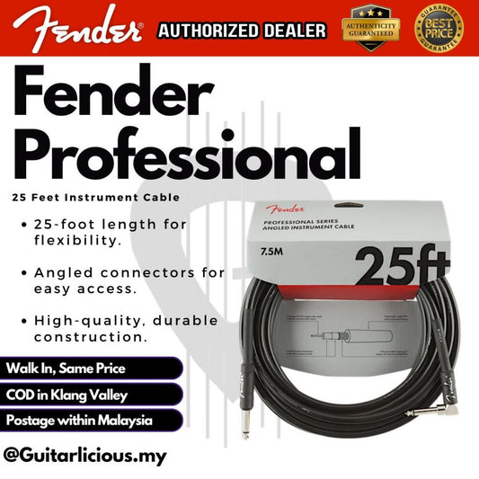 Fender Professional Series Angled Instrument Cable, 25ft, Black