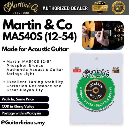 Martin MA540S Authentic Acoustic Marquis Silked 92/8 Phosphor Bronze Guitar Strings - .012-.054 Light
