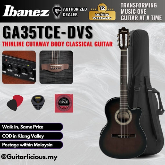 Ibanez GA35TCE-DVS Thinline Cutaway Body Classical Guitar - Dark Violin Sunburst