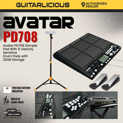 Avatar PD708 Sample Pad With 9 Velocity Sensitive Drum Pads with 32GB Storage