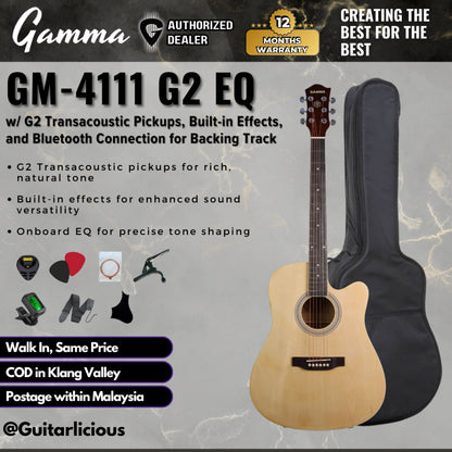 Gamma GM-4111 Acoustic Guitar with EQ with G2 Transacoustic Pickups, with Build in Effects, and Bluetooth Connection for Backing Track