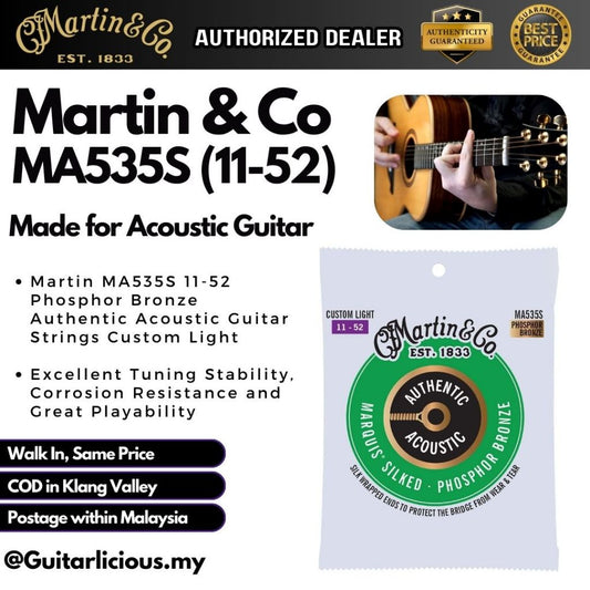 Martin MA535S 011-052 Authentic Marquis Silked Phosphor Bronze Acoustic Guitar Strings, Custom Light