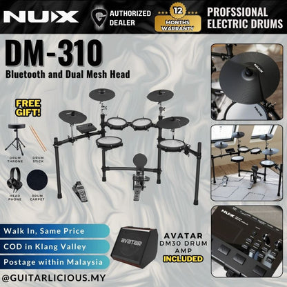 Nux DM-310 Full Set Digital Electronic Drum with Bluetooth and Dual Mesh Head (DM310)