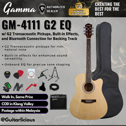 Gamma GM-4111 Acoustic Guitar with EQ with G2 Transacoustic Pickups, with Build in Effects, and Bluetooth Connection for Backing Track