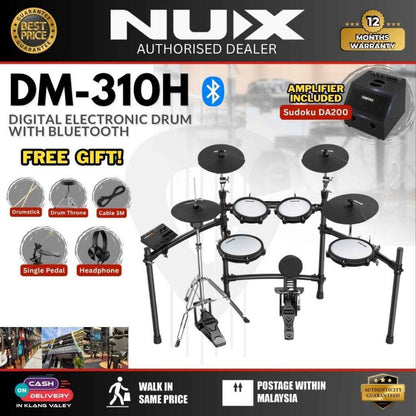 Nux DM-310H Full Set Digital Electronic Drum with Bluetooth, Dual Mesh Head and Hi-hat Stand (DM310H)