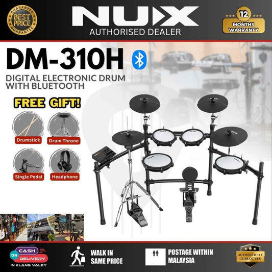 Nux DM-310H Full Set Digital Electronic Drum with Bluetooth, Dual Mesh Head and Hi-hat Stand (DM310H)