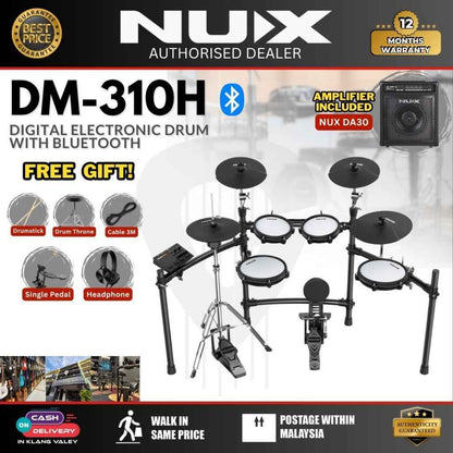 Nux DM-310H Full Set Digital Electronic Drum with Bluetooth, Dual Mesh Head and Hi-hat Stand (DM310H)