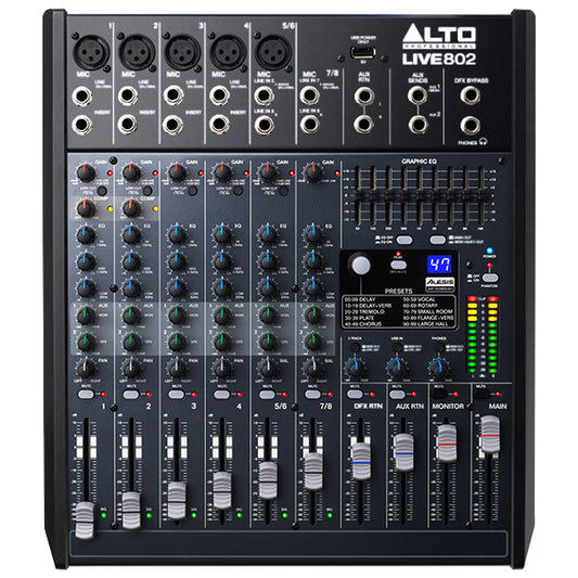 Alto Professional LIVE 802 8 Channel and 2 Bus Mixer with USB Audio Interface (Live802) (PRE-ORDER)