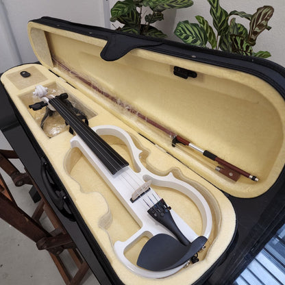 The Rose Electric Violin for Beginner with Free Bow, Bridge, Headphone, Case, Rosin, Cable, & Battery (4/4 Full Size, R-E10)