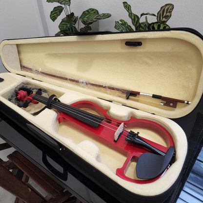 The Rose Electric Violin for Beginner with Free Bow, Bridge, Headphone, Case, Rosin, Cable, & Battery (4/4 Full Size, R-E10)