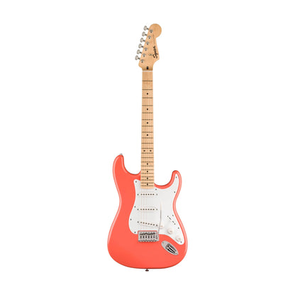 Squier FSR Sonic Stratocaster Electric Guitar w/White Pickguard, Maple FB - Tahitian Coral