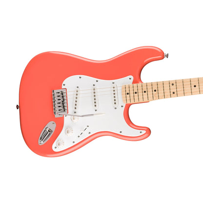 Squier FSR Sonic Stratocaster Electric Guitar w/White Pickguard, Maple FB - Tahitian Coral