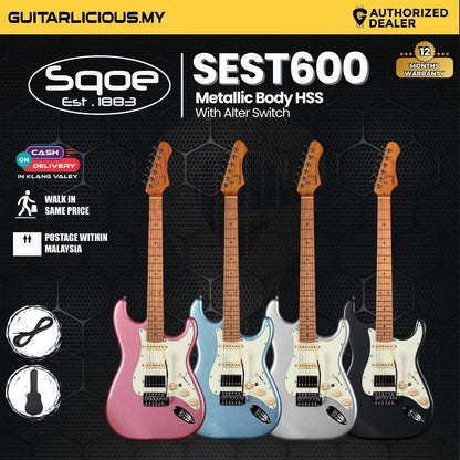 SQOE SEST600, METALLIC Stratocaster Body HSS Electric Guitar, Roasted Maple Fretboard