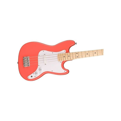 Squier Sonic Bronco Bass Guitar with White Pickguard, Maple FB - Tahitian Coral - BUNDLE DEALS