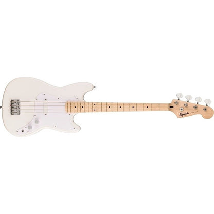Squier Sonic Bronco Bass Guitar with White Pickguard, Maple FB - Arctic White - BUNDLE DEALS