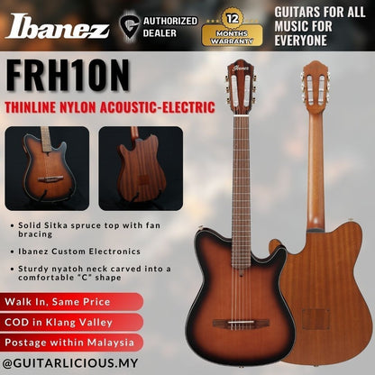 Ibanez FRH10N Thinline Nylon Acoustic-Electric Guitar, Brown Sunburst ( FRH10N-BSF / FRH-10N / FRH10N BSF )