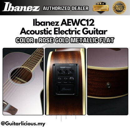 Ibanez AEWC12 Spruce Top Acoustic Electric Guitar - Rose Gold Metallic Flat ( AEWC-12 / AEWC 12 )