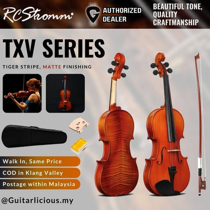 RCStromm Violin TXV Series - with Matte Finish (Top Spruce, Side and Back Maple) - 1/8 , 1/2 , 3/4 , 4/4