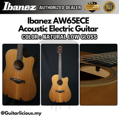 Ibanez AW65ECE Artwood Acoustic Guitar, Natural Low Gloss ( AW-65ECE / AW-65E / AW65E )