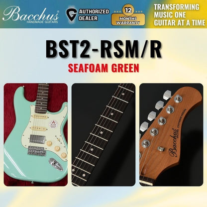 Bacchus BST-2-RSM/R Roasted Maple Neck & Rosewood FB, Stratocaster Electric Guitar w/ Bacchus SSH Pickups- Seafoam Green