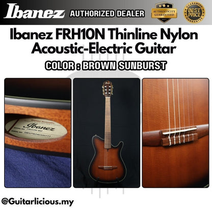 Ibanez FRH10N Thinline Nylon Acoustic-Electric Guitar, Brown Sunburst ( FRH10N-BSF / FRH-10N / FRH10N BSF )