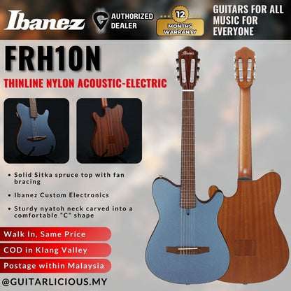 Ibanez FRH10N Thinline Nylon Acoustic-Electric Guitar, Indigo Blue Metallic Flat ( FRH10N-IBF / FRH-10N / FRH10N IBF )