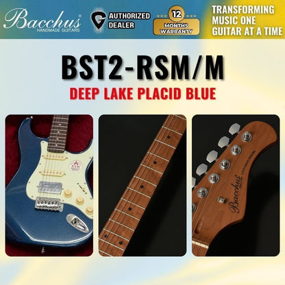 Bacchus BST-2-RSM/M Roasted Maple Fretboard, Stratocaster Electric Guitar w/ Bacchus SSH Pickups - Deep Lake Placid Blue