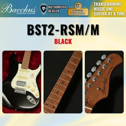 Bacchus BST-2-RSM/M Roasted Maple Fretboard, Stratocaster Electric Guitar w/ Bacchus SSH Pickups - Black ( BST2 RSM )