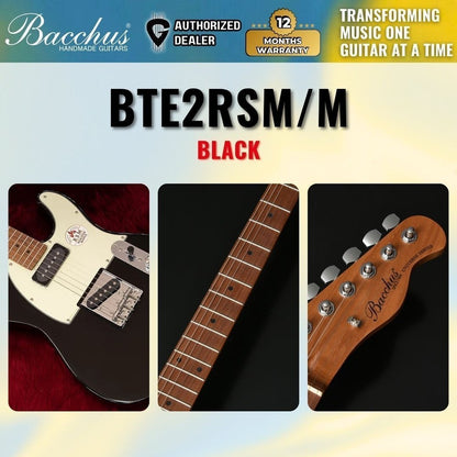 Bacchus BTE-2-RSM/M Roasted Maple Fretboard, Telecaster Electric Guitar W/ Bacchus P-90 & Single Coil Pickups - Black