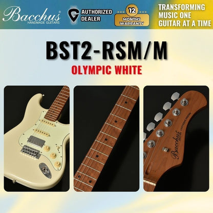 Bacchus BST-2-RSM/M Roasted Maple Fretboard, Stratocaster Electric Guitar w/ Bacchus SSH Pickups - Olympic White / BST2