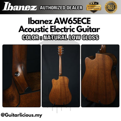 Ibanez AW65ECE Artwood Acoustic Guitar, Natural Low Gloss ( AW-65ECE / AW-65E / AW65E )