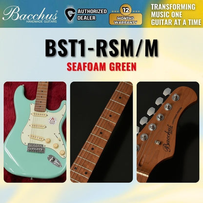 Bacchus BST-1-RSM/M Universe Series Roasted Maple FB, Stratocaster Electric Guitar w/ Bacchus SSS Pickups- Seafoam Green