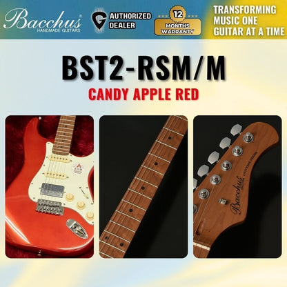 Bacchus BST-2-RSM/M Roasted Maple Fretboard, Stratocaster Electric Guitar w/ Bacchus SSH Pickups- Candy Apple Red / BST2