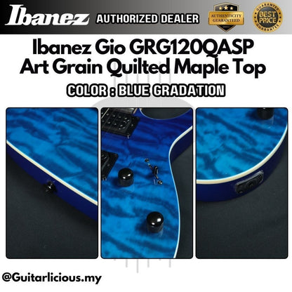 Ibanez Gio GRG120QASP, Art Grain Quilted Maple Top Electric Guitar - Blue Gradation ( GRG120QASP-BGD / GRG / GRG-120 )