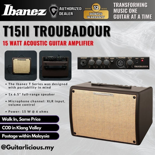 Ibanez T15II Troubadour 15 Watt Acoustic Guitar Combo Amplifier ( T-15II / T15-II )