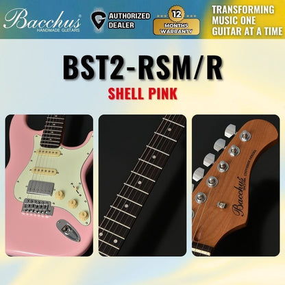 Bacchus BST-2-RSM/R Roasted Maple Neck & Rosewood FB, Stratocaster Electric Guitar w/ Bacchus SSH Pickups - Shell Pink