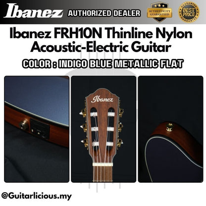 Ibanez FRH10N Thinline Nylon Acoustic-Electric Guitar, Indigo Blue Metallic Flat ( FRH10N-IBF / FRH-10N / FRH10N IBF )