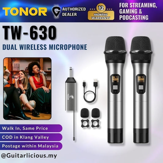 TONOR TW-630 Wireless Microphones UHF Dual Cordless Metal Dynamic Mics for Karaoke, 200ft ( TW 630 / TW630 )