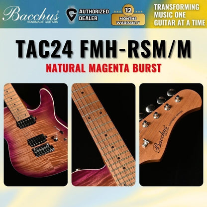 Bacchus TAC24 FMH-RSM/M Roasted Maple Fretboard, Flame Mahogany Telecaster Electric Guitar w/ HH - Natural Magenta Burst