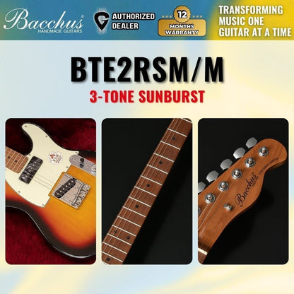 Bacchus BTE-2-RSM/M Roasted Maple Fretboard, Telecaster Electric Guitar W/ P-90 & Single Coil Pickups - 3-Tone Sunburst