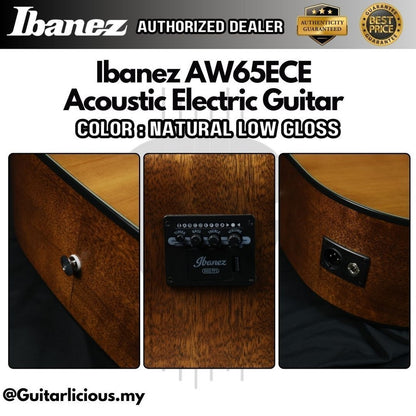 Ibanez AW65ECE Artwood Acoustic Guitar, Natural Low Gloss ( AW-65ECE / AW-65E / AW65E )