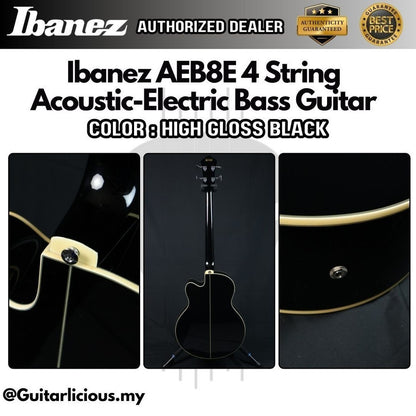 Ibanez AEB8E, High Gloss Black, 4 String Acoustic-Electric Bass Guitar with Pick Up EQ ( AEB-8E / AEB 8E / AEB8E-BK )